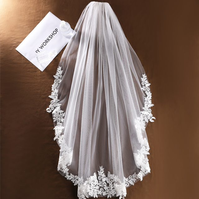 Floral Bride Wedding Veils for Brides Short Flower Lace Veils Singer Layer Veil Waltz Length Bridal Veils Soft Tulle V593