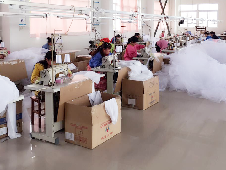 bridal veil production assembly line
