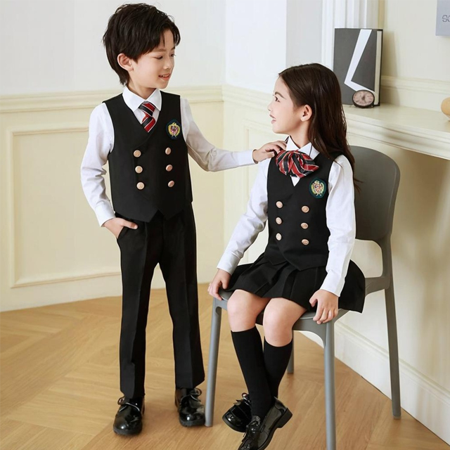 Boys' And Girl's 4-Pieces Formal Suit, Wedding Ring Bearer Outfit Vest Pants with Dress Shirt Bow Tie for Graduation 2-13 Years