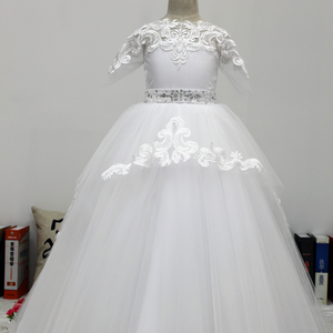 Embroidery lace Accented handed crystal beaded the Belt Tulle 3D First Communion Dresses Prom Ceremony & Wedding Pageant Flower Girl Dress Quinceanera Dresses