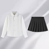 Dress Shirts Kids Pleated Tuxedo Shirt with Bow Tie for 6-14 Years Old Boys &Girls Button Down Shirt
