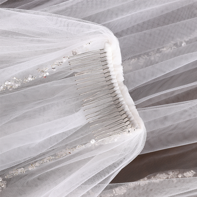 Bridal Veil Accented with Shine Sequins Pearls Crystals Elegant Head Accessories Veil Sewn on Flexible Metal Wire Comb Swarovski Crystal Wedding Veil