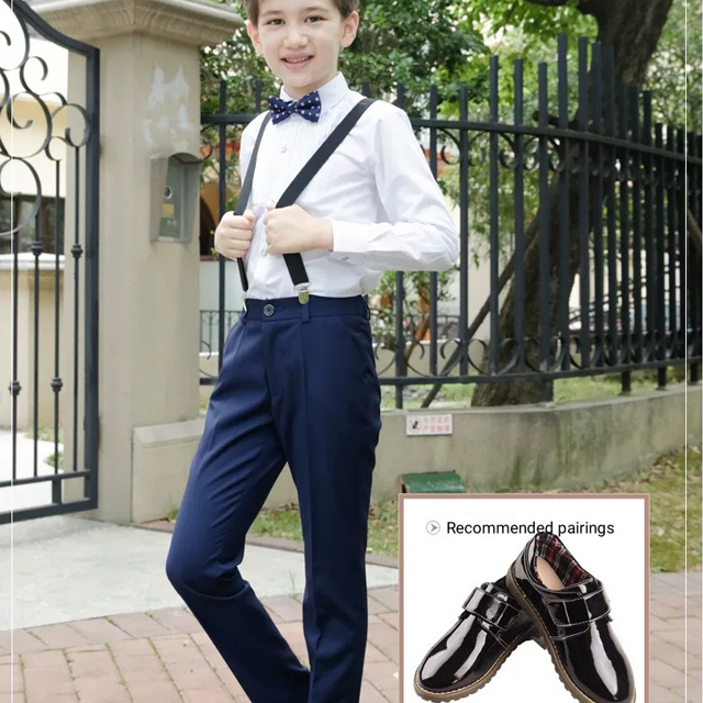 Dress Shirts Kids Pleated Tuxedo Shirt with Bow Tie for 6-14 Years Old Boys &Girls Button Down Shirt