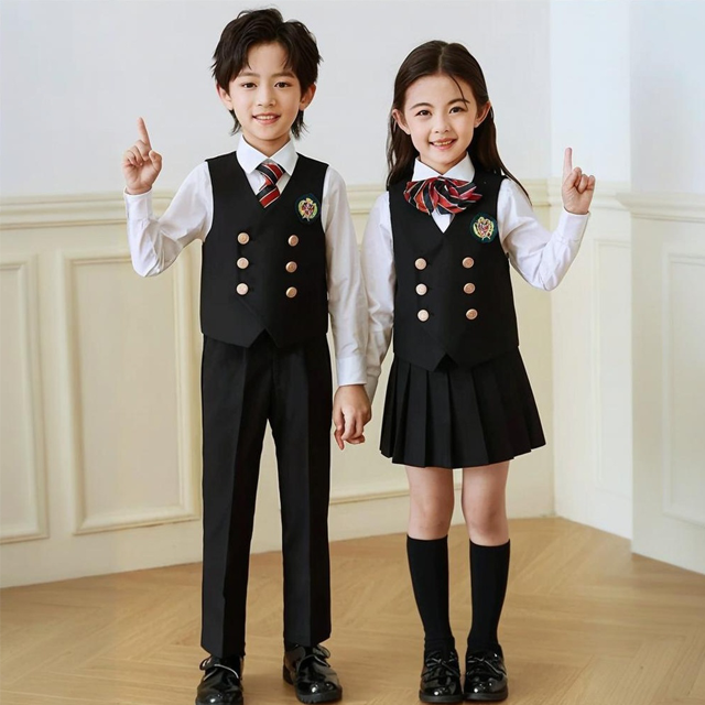 Boys' And Girl's 4-Pieces Formal Suit, Wedding Ring Bearer Outfit Vest Pants with Dress Shirt Bow Tie for Graduation 2-13 Years