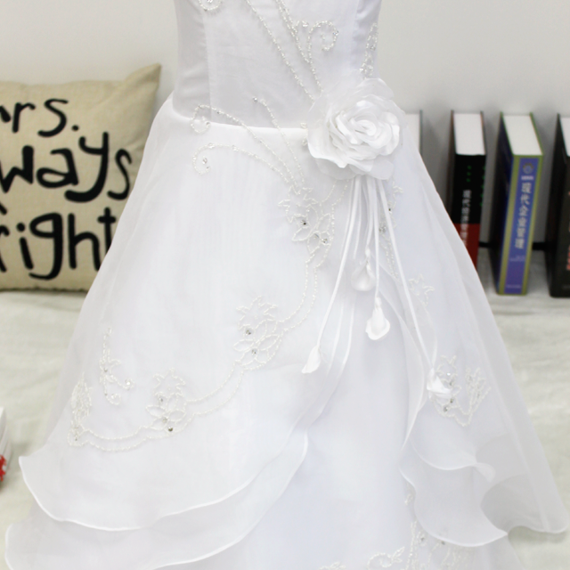 Flower Girls Dresses for Wedding Satin Tulle Princess Pageant Dress Kids Pearls Prom Ball Gowns with handed Flower Decoration