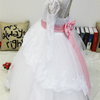 Flower Girl Dress Long Sleeves Lace Covered Tulle Skirt Girls Party Dresses and communion Quinceanera Dresses Ball Gown Beaded belt backless bow tie Dresses