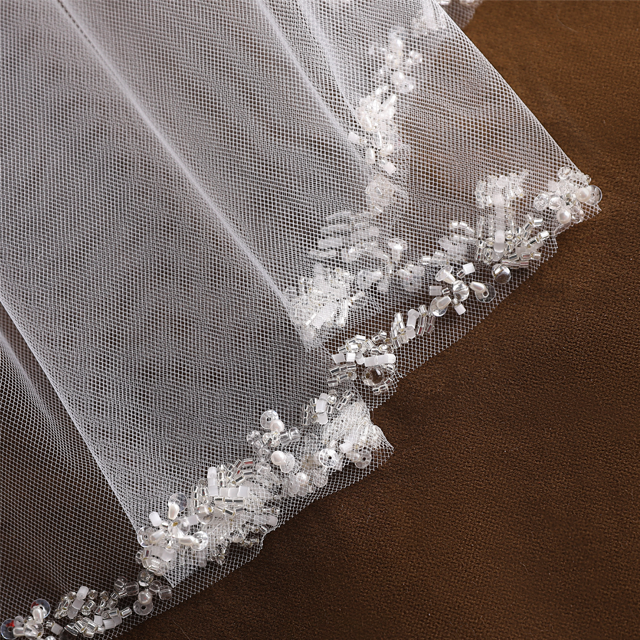 Bridal Veil Accented with Shine Sequins Pearls Crystals Elegant Head Accessories Veil Sewn on Flexible Metal Wire Comb Swarovski Crystal Wedding Veil