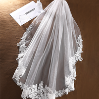 Floral Bride Wedding Veils for Brides Short Flower Lace Veils Singer Layer Veil Waltz Length Bridal Veils Soft Tulle V593