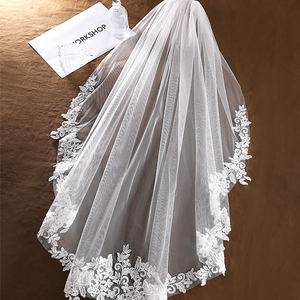 Floral Bride Wedding Veils for Brides Short Flower Lace Veils Singer Layer Veil Waltz Length Bridal Veils Soft Tulle V593