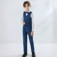 Boys' 4-Pieces Formal Suits, Wedding Ring Bearer Outfits Vest Pants with Dress Shirt Bow Tie for Graduation 2-13 Years