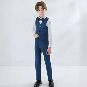 Boys' 4-Pieces Formal Suits, Wedding Ring Bearer Outfits Vest Pants with Dress Shirt Bow Tie for Graduation 2-13 Years