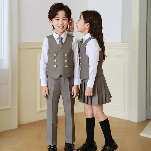 Boys' And Girl's 4-Pieces Formal Suit, Wedding Ring Bearer Outfit Vest Pants with Dress Shirt Bow Tie for Graduation 2-13 Years