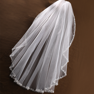 Bridal Veil Accented with Shine Sequins Pearls Crystals Elegant Head Accessories Veil Sewn on Flexible Metal Wire Comb Swarovski Crystal Wedding Veil