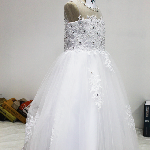 Lace Applique Bridesmaid Dress Flower Kid Wedding Ball Gown Toddler Princess Pageant Evening Dresses Tulle Flower Girl Dress for Wedding Sleeveless Long Satin Elegant Formal Dresses