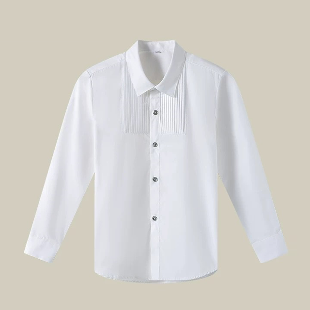 Dress Shirts Kids Pleated Tuxedo Shirt with Bow Tie for 6-14 Years Old Boys &Girls Button Down Shirt
