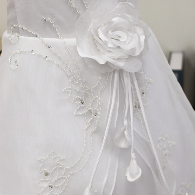 Flower Girls Dresses for Wedding Satin Tulle Princess Pageant Dress Kids Pearls Prom Ball Gowns with handed Flower Decoration