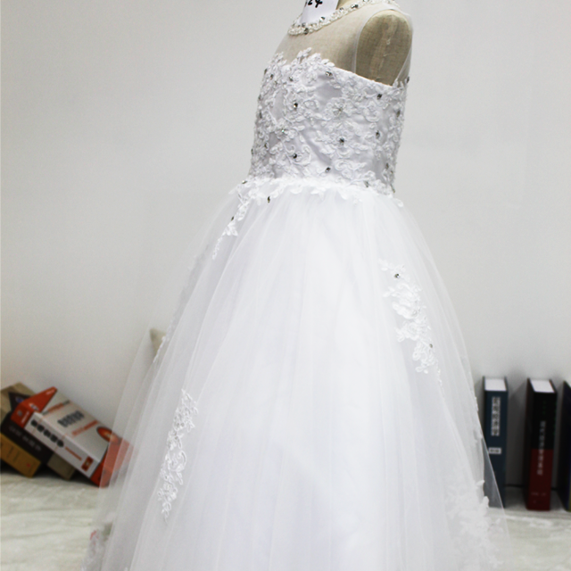 Lace Applique Bridesmaid Dress Flower Kid Wedding Ball Gown Toddler Princess Pageant Evening Dresses Tulle Flower Girl Dress for Wedding Sleeveless Long Satin Elegant Formal Dresses