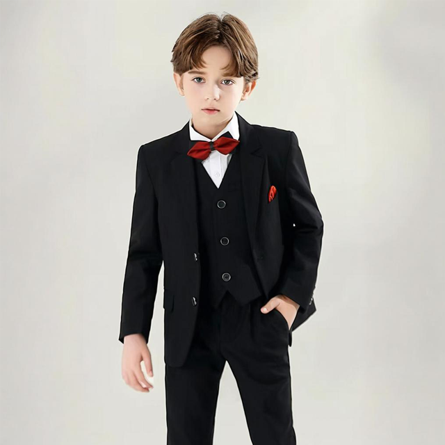 Boy Suits 5 Pieces Slim Fit Formal Suit Set with Adjustable Waist Kids Dress Suit for Wedding Prom T016
