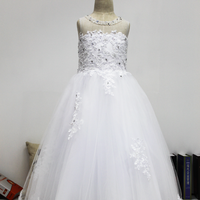 Lace Applique Bridesmaid Dress Flower Kid Wedding Ball Gown Toddler Princess Pageant Evening Dresses Tulle Flower Girl Dress for Wedding Sleeveless Long Satin Elegant Formal Dresses