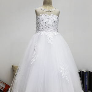 Lace Applique Bridesmaid Dress Flower Kid Wedding Ball Gown Toddler Princess Pageant Evening Dresses Tulle Flower Girl Dress for Wedding Sleeveless Long Satin Elegant Formal Dresses