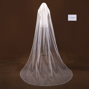 French lace embellished with Beads，Rhinestones，Crystals，Pearls & Sequins Single Layer Bridal Wedding Fingertip Veil named V3089