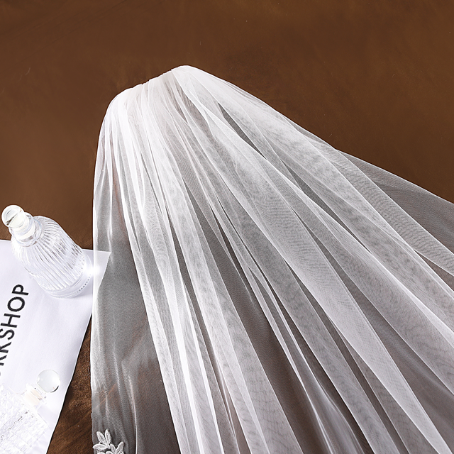 Floral Bride Wedding Veils for Brides Short Flower Lace Veils Singer Layer Veil Waltz Length Bridal Veils Soft Tulle V593