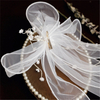 Bridal Hair Bow Veil White Bow Clip Bachelorette Party Decorations Pearl Accessories